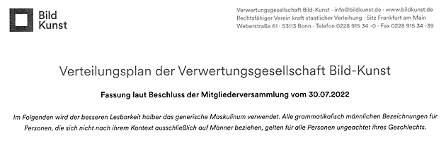 Die VG Bild-Kunst gendert nicht (30.7.2022)